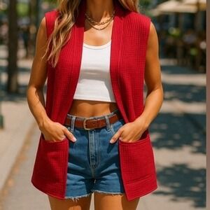 Fabinda Women 100% Silk Red Vest XL Minimalist Office Artsy Travel Quiet  Luxury